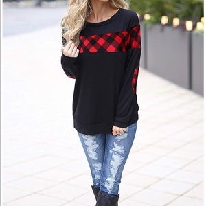 Black and Red Buffalo Check accented Sweatshirt